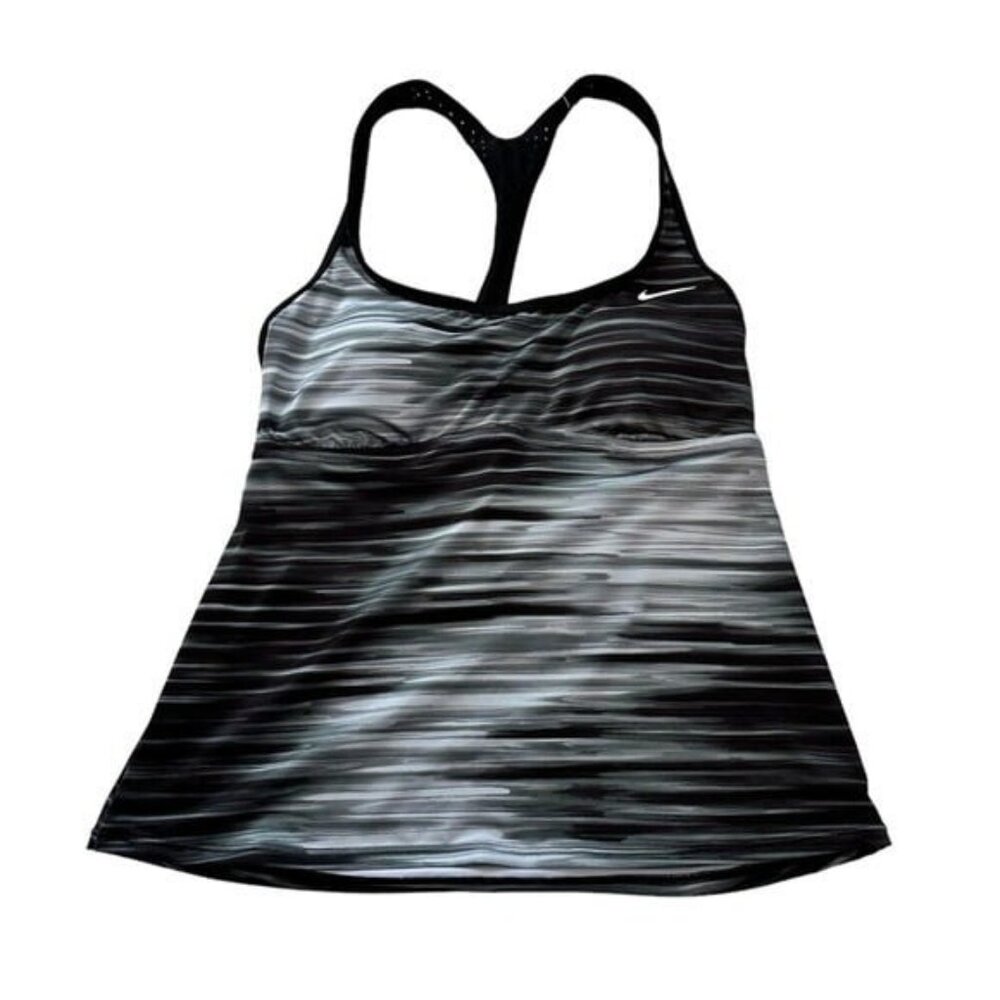 Nike Women's Water Stripe Racerback Tankini Swim Top in Black Size S